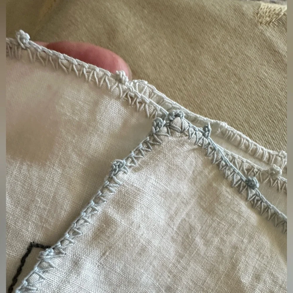 Vintage Pair of His and Hers Handmade Floral Embroidered Crocheted Hand Towels.